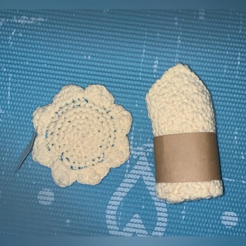 Solid Apricot and Royal Blue Handmade Cotton Multi Use Washcloth Set